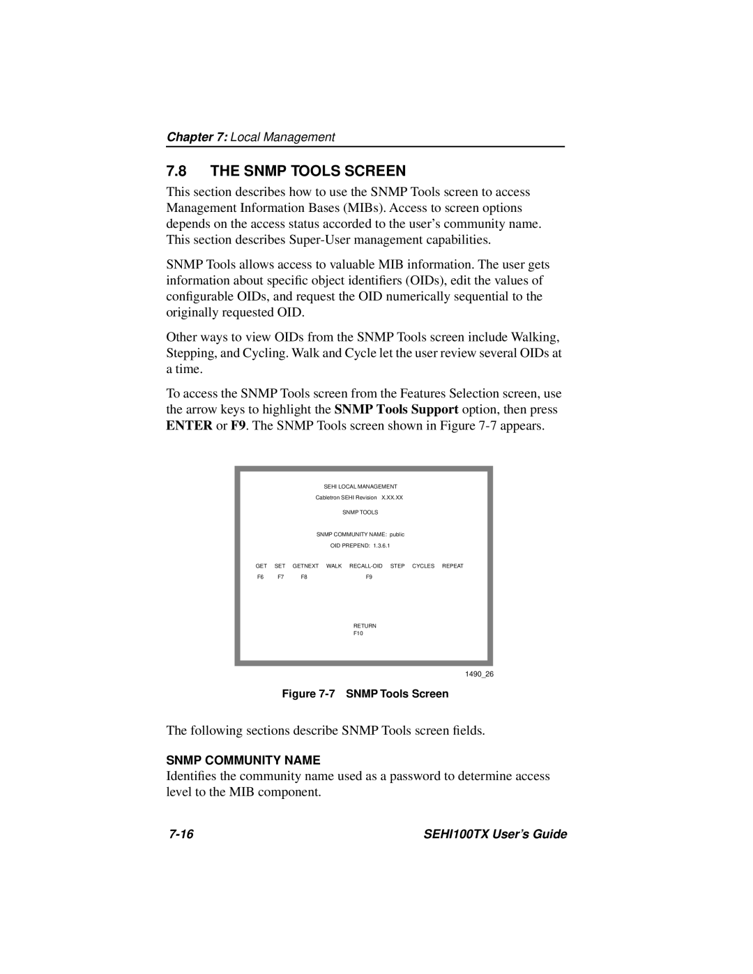 Cabletron Systems SEHI100TX manual Snmp Tools Screen 