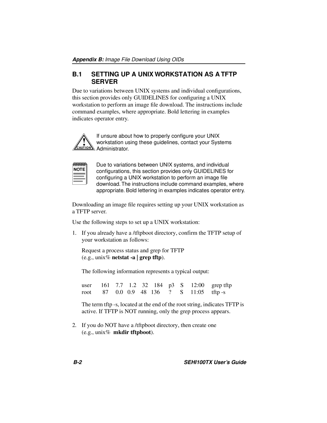 Cabletron Systems SEHI100TX manual Setting UP a Unix Workstation AS a Tftp Server 