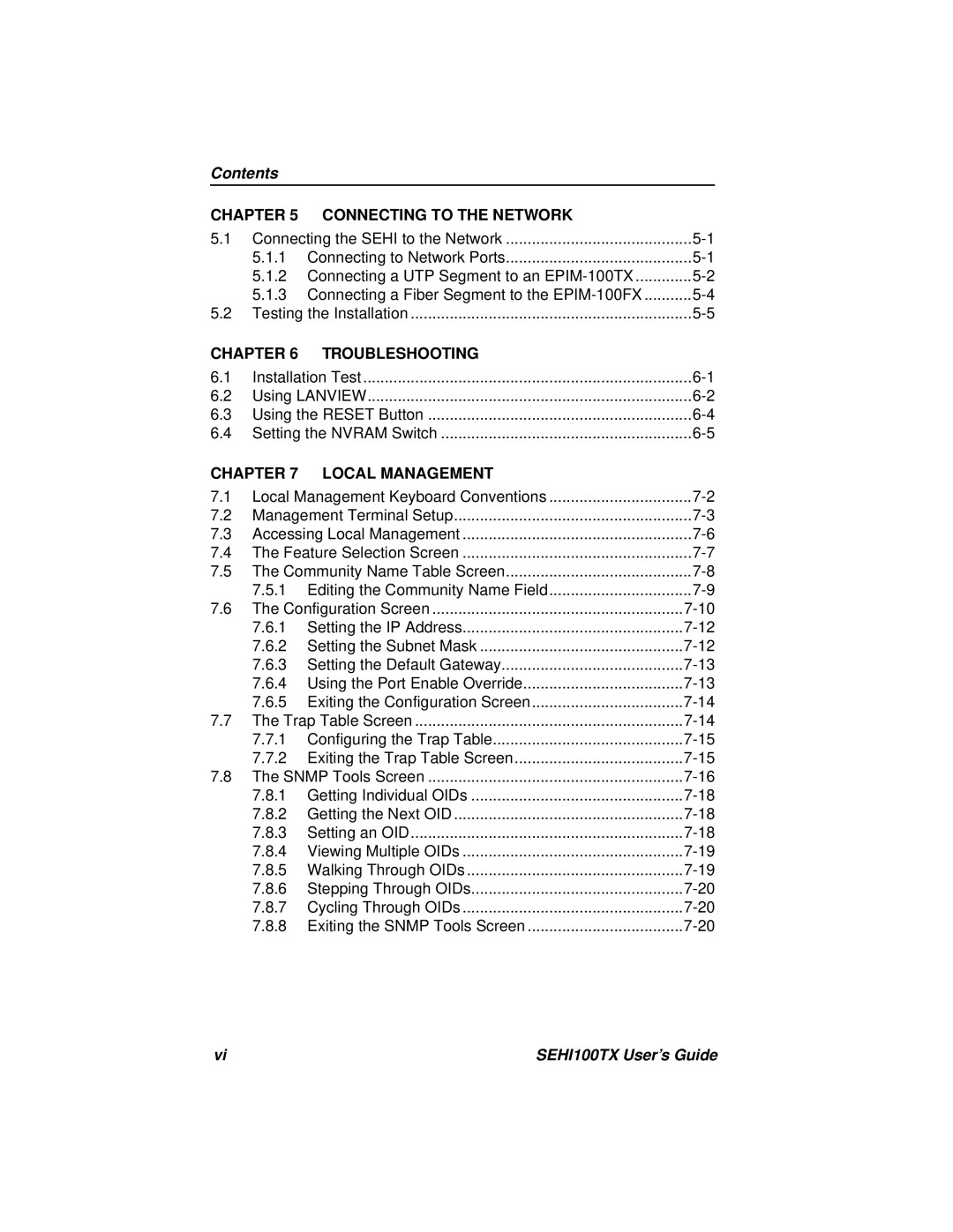 Cabletron Systems SEHI100TX manual Contents 