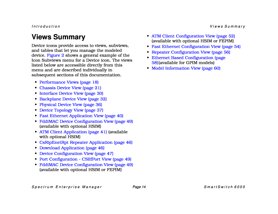 Cabletron Systems 1088 Views Summary, Performance Views page Chassis Device View page, Fast Ethernet Application View page 