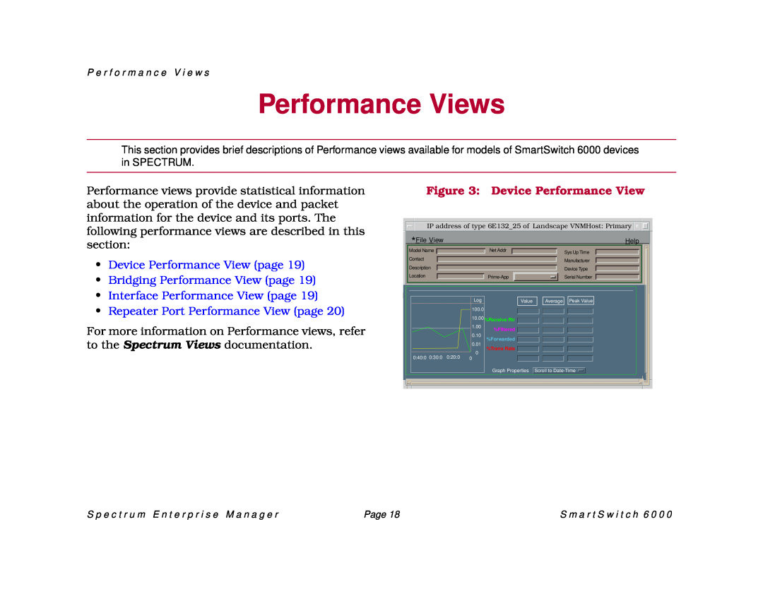 Cabletron Systems 1082, SM-CSI1076, 1088 Performance Views, Device Performance View page Bridging Performance View page 