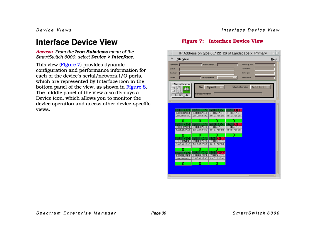 Cabletron Systems 1082 Interface Device View, D e v i c e V i e w s, I n t e r f a c e D e v i c e V i e w, Page, b1 OFF 