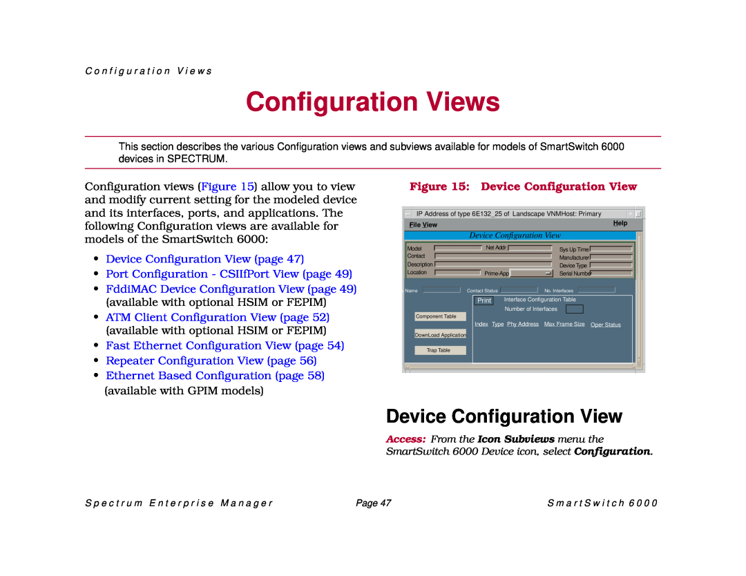 Cabletron Systems 1088 Configuration Views, Device Configuration View page, Port Configuration - CSIIfPort View page 