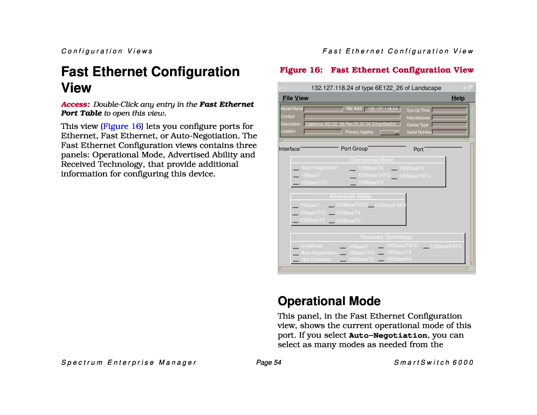 Cabletron Systems 1082, SM-CSI1076, 1088 manual Fast Ethernet Configuration View, Operational Mode 
