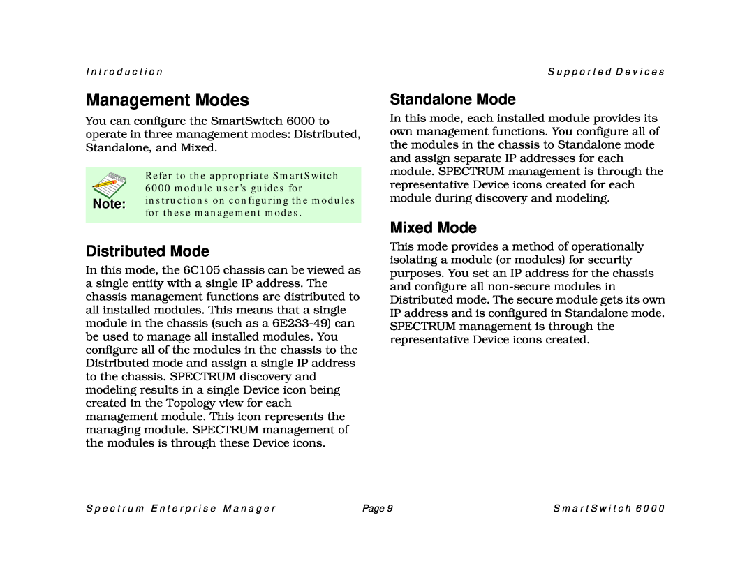 Cabletron Systems 1082, SM-CSI1076, 1088 manual Management Modes, Distributed Mode, Standalone Mode, Mixed Mode 