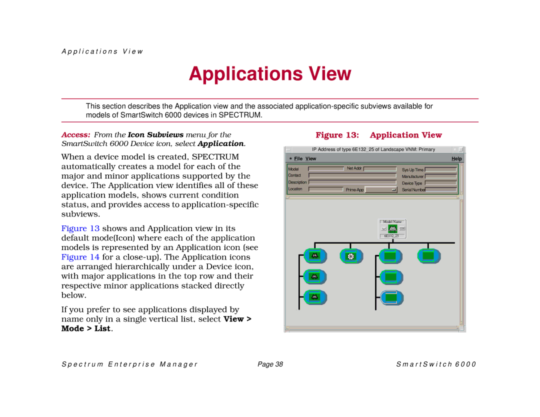 Cabletron Systems 1088, SM-CSI1076, 1082 manual Applications View, Application View 