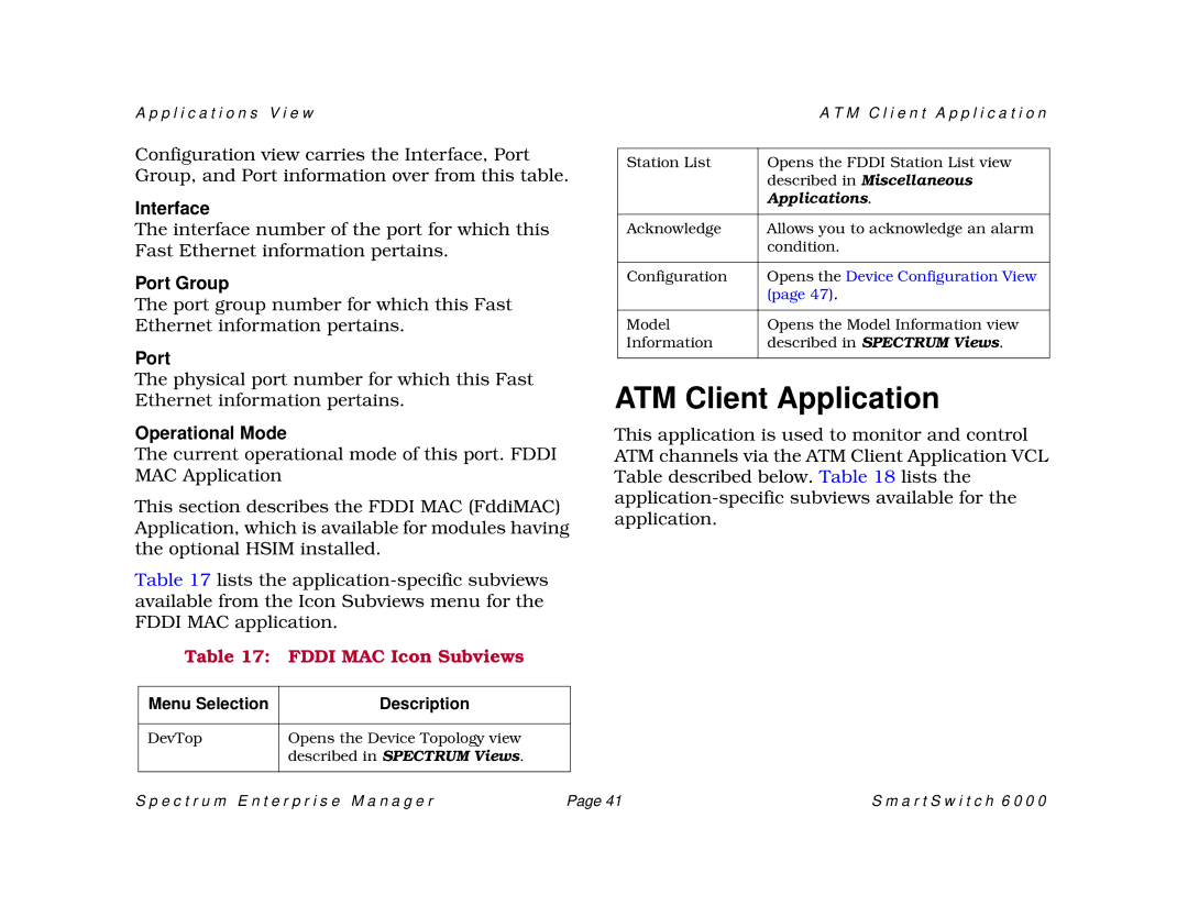 Cabletron Systems 1088, SM-CSI1076, 1082 manual ATM Client Application, Interface, Port Group, Operational Mode 