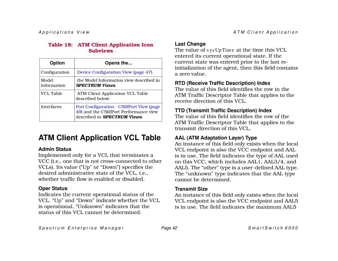 Cabletron Systems 1082, SM-CSI1076, 1088 manual ATM Client Application VCL Table 