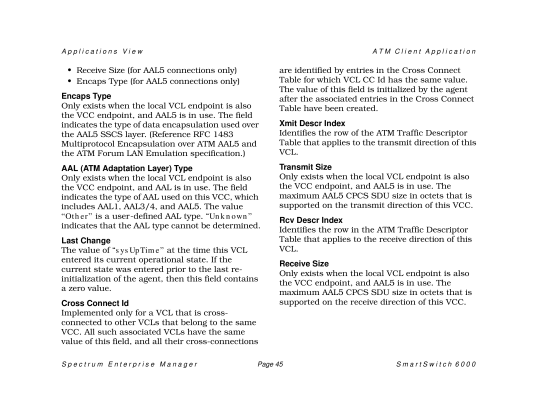 Cabletron Systems 1082, SM-CSI1076, 1088 manual Cross Connect Id, Xmit Descr Index, Rcv Descr Index 