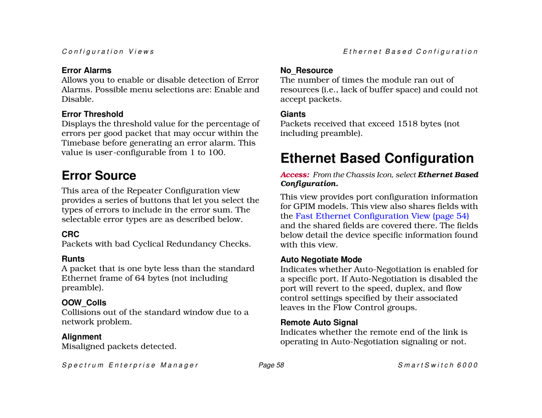 Cabletron Systems SM-CSI1076, 1088, 1082 manual Ethernet Based Configuration, Error Source 