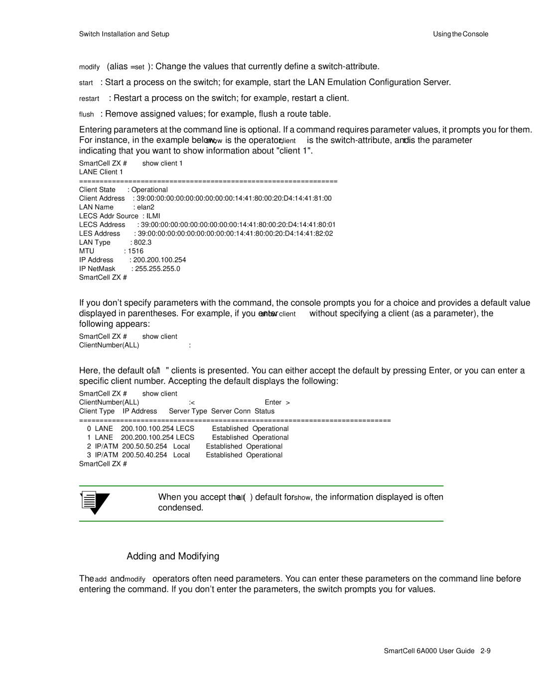 Cabletron Systems SmartCell 6A000 manual Adding and Modifying, Client, Enter 