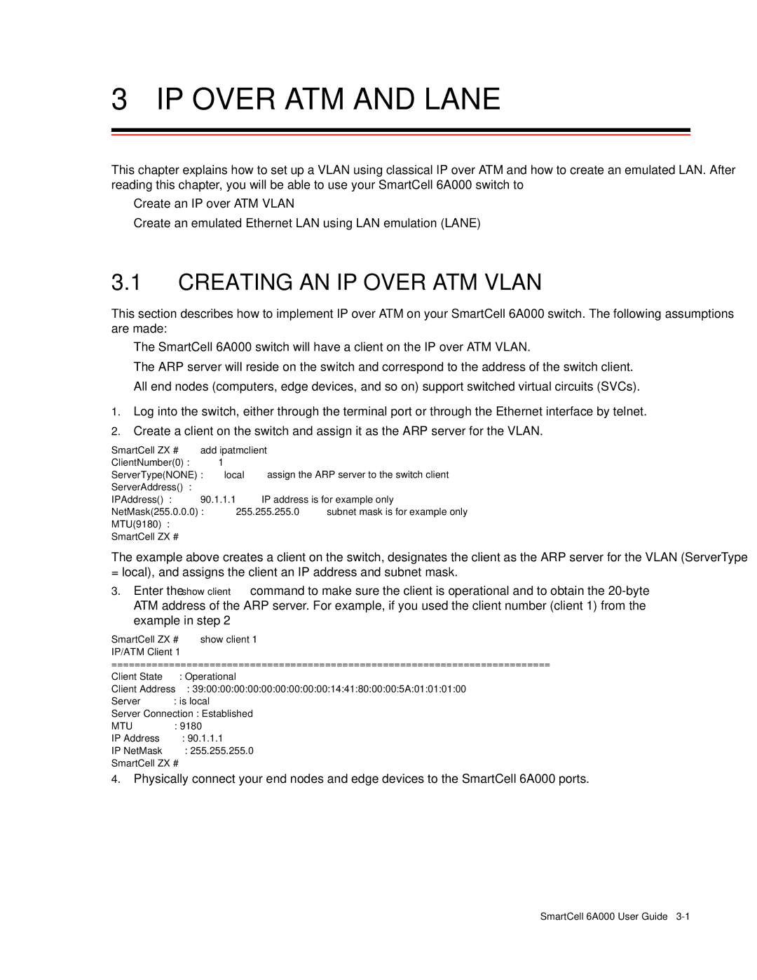 Cabletron Systems SmartCell 6A000 manual IP Over ATM and Lane, Creating AN IP Over ATM Vlan 