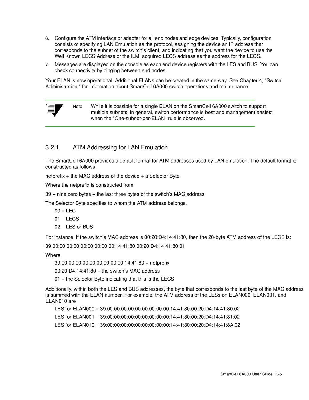 Cabletron Systems SmartCell 6A000 manual ATM Addressing for LAN Emulation 