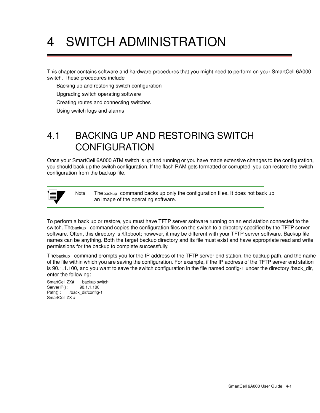 Cabletron Systems SmartCell 6A000 manual Switch Administration, Backing UP and Restoring Switch Configuration 