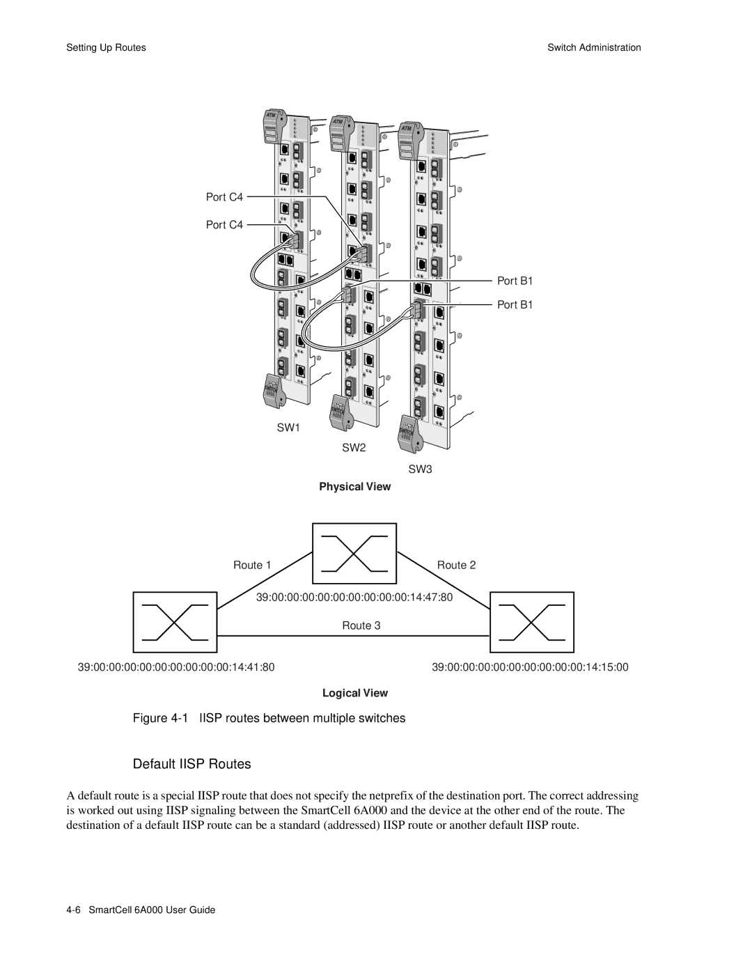 Cabletron Systems SmartCell 6A000 manual Default Iisp Routes, Iisp routes between multiple switches 