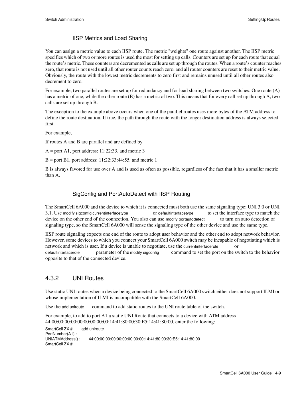 Cabletron Systems SmartCell 6A000 manual UNI Routes, Iisp Metrics and Load Sharing 