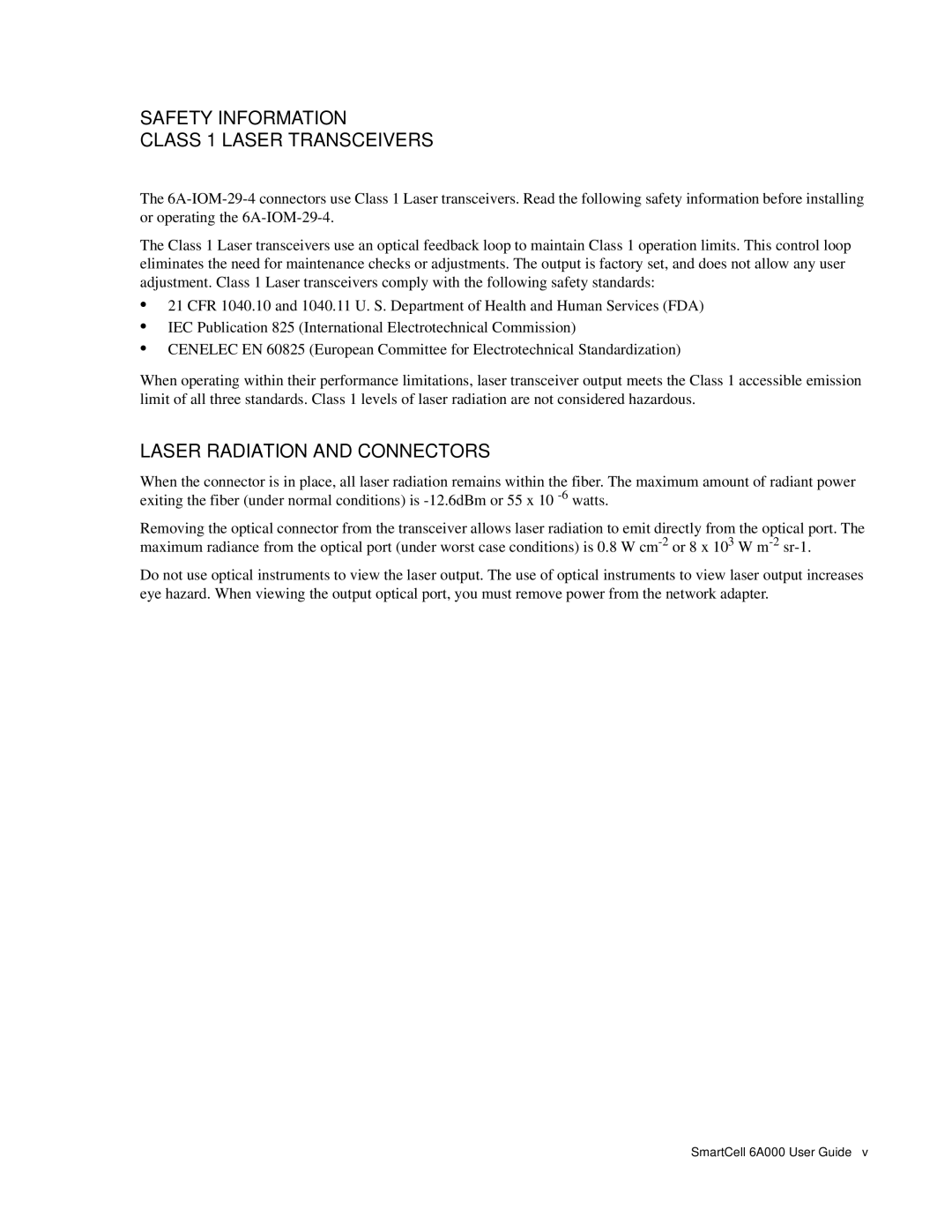 Cabletron Systems SmartCell 6A000 manual Safety Information Class 1 Laser Transceivers 