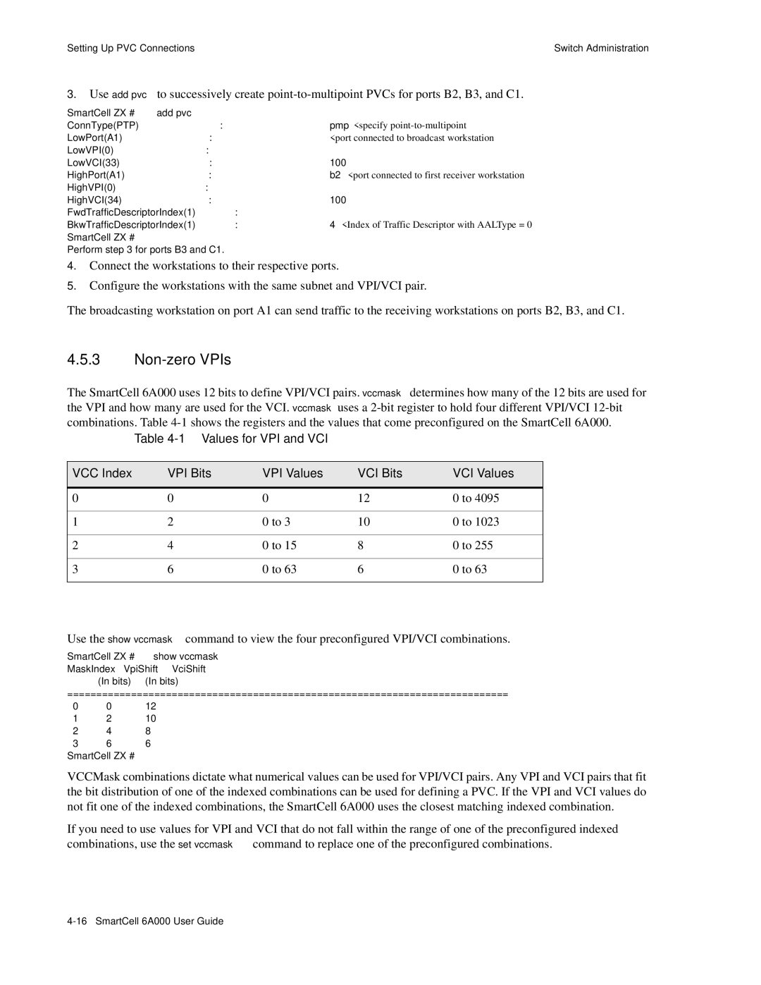 Cabletron Systems SmartCell 6A000 manual Non-zero VPIs, Show vccmask 