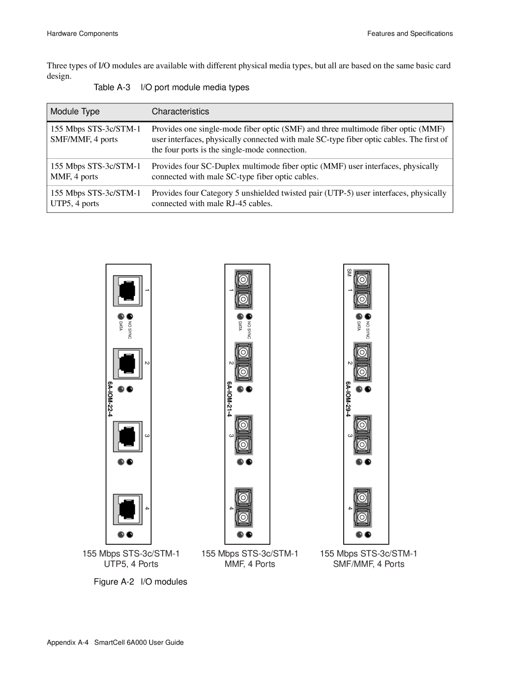 Cabletron Systems SmartCell 6A000 manual Module TypeCharacteristics 