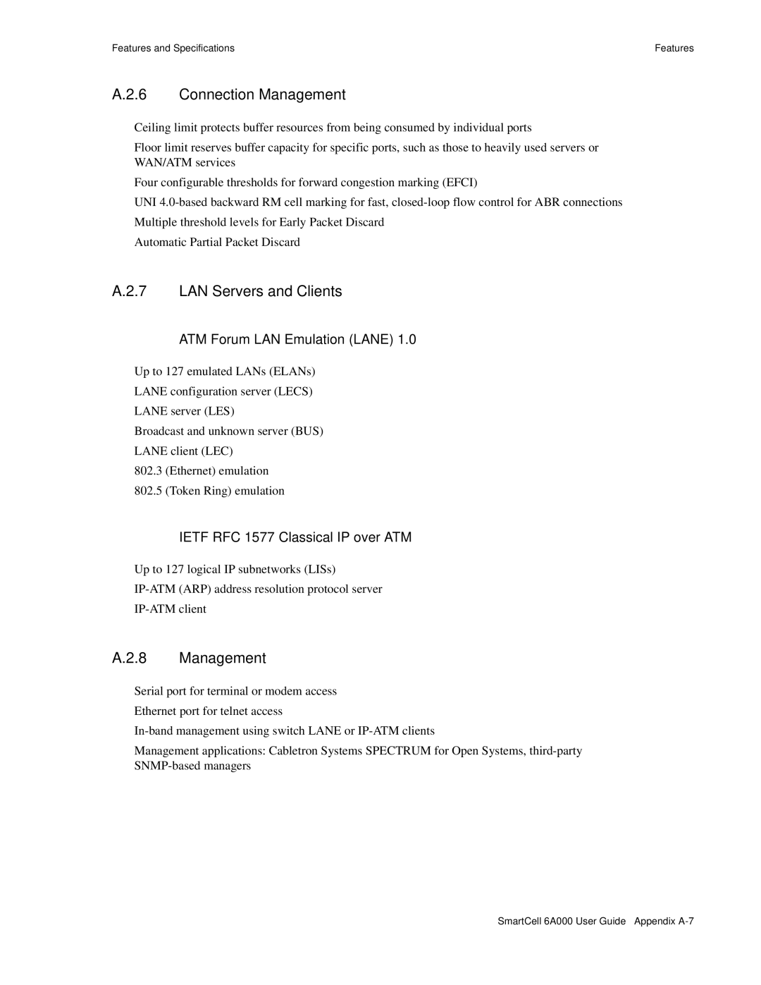 Cabletron Systems SmartCell 6A000 manual Connection Management, LAN Servers and Clients, ATM Forum LAN Emulation Lane 