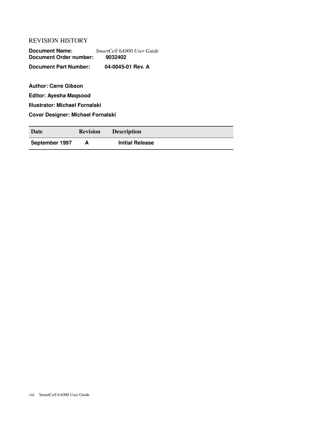 Cabletron Systems SmartCell 6A000 manual Revision History 