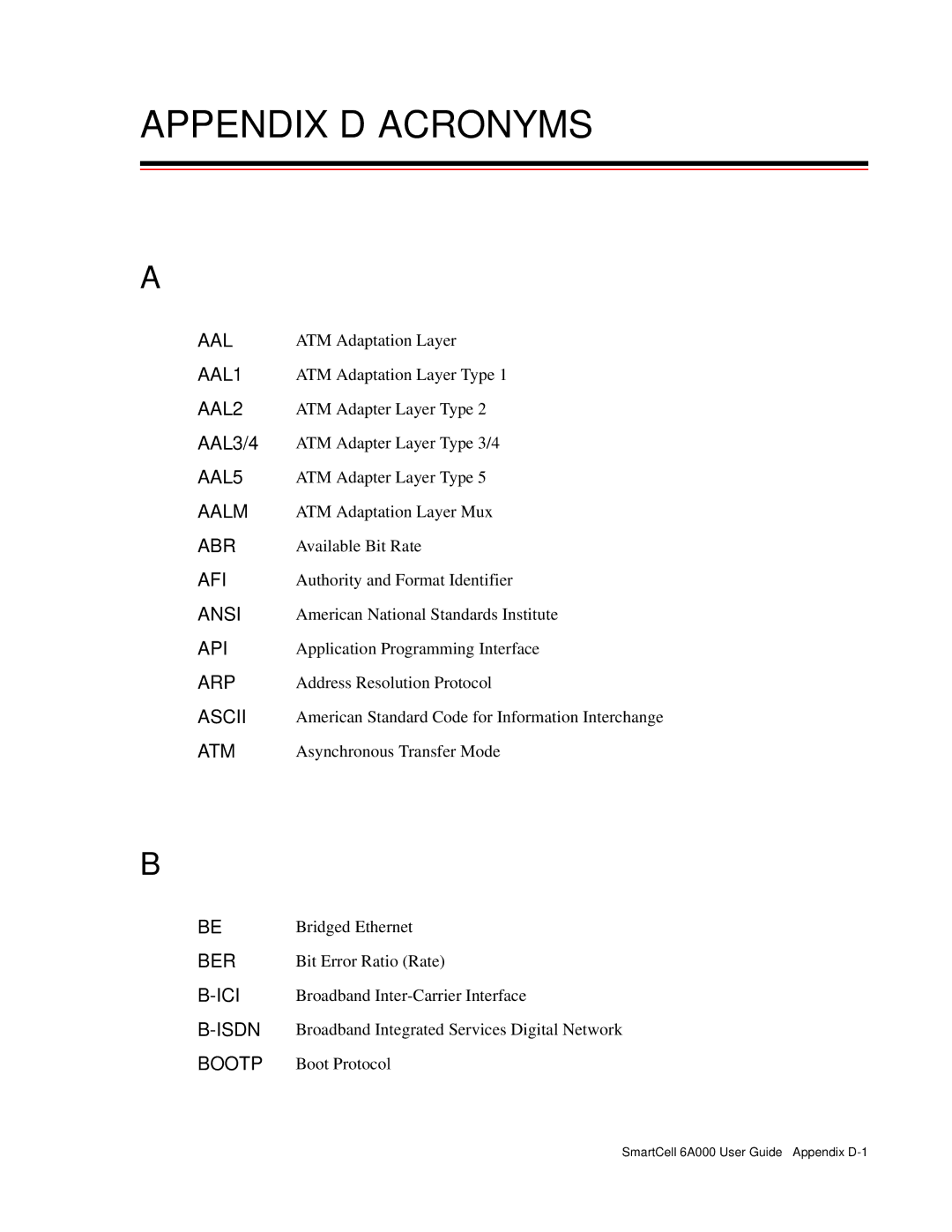 Cabletron Systems SmartCell 6A000 manual Appendix D Acronyms 