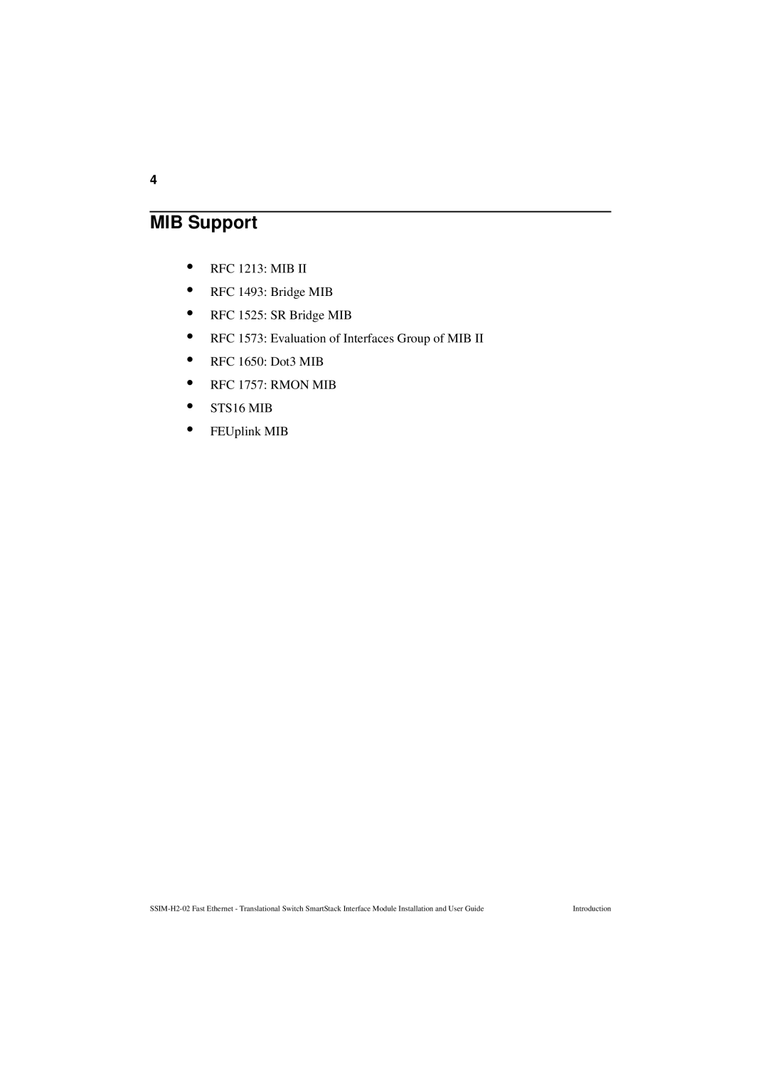 Cabletron Systems SSIM-H2-02 manual MIB Support, FEUplink MIB 