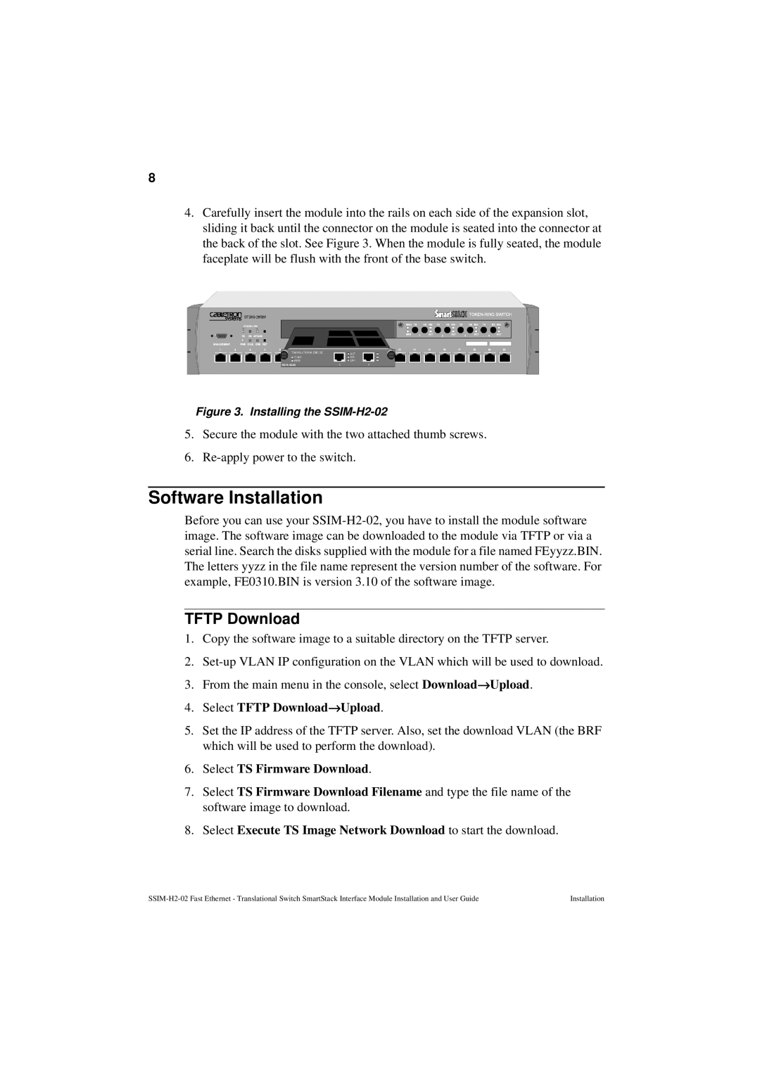 Cabletron Systems SSIM-H2-02 manual Software Installation, Tftp Download 