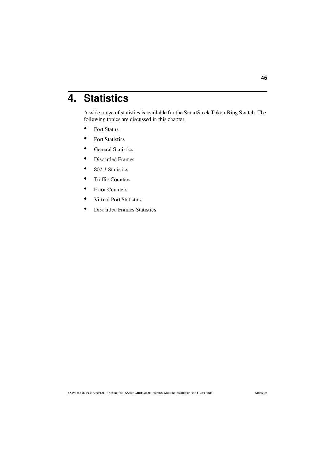 Cabletron Systems SSIM-H2-02 manual Statistics 