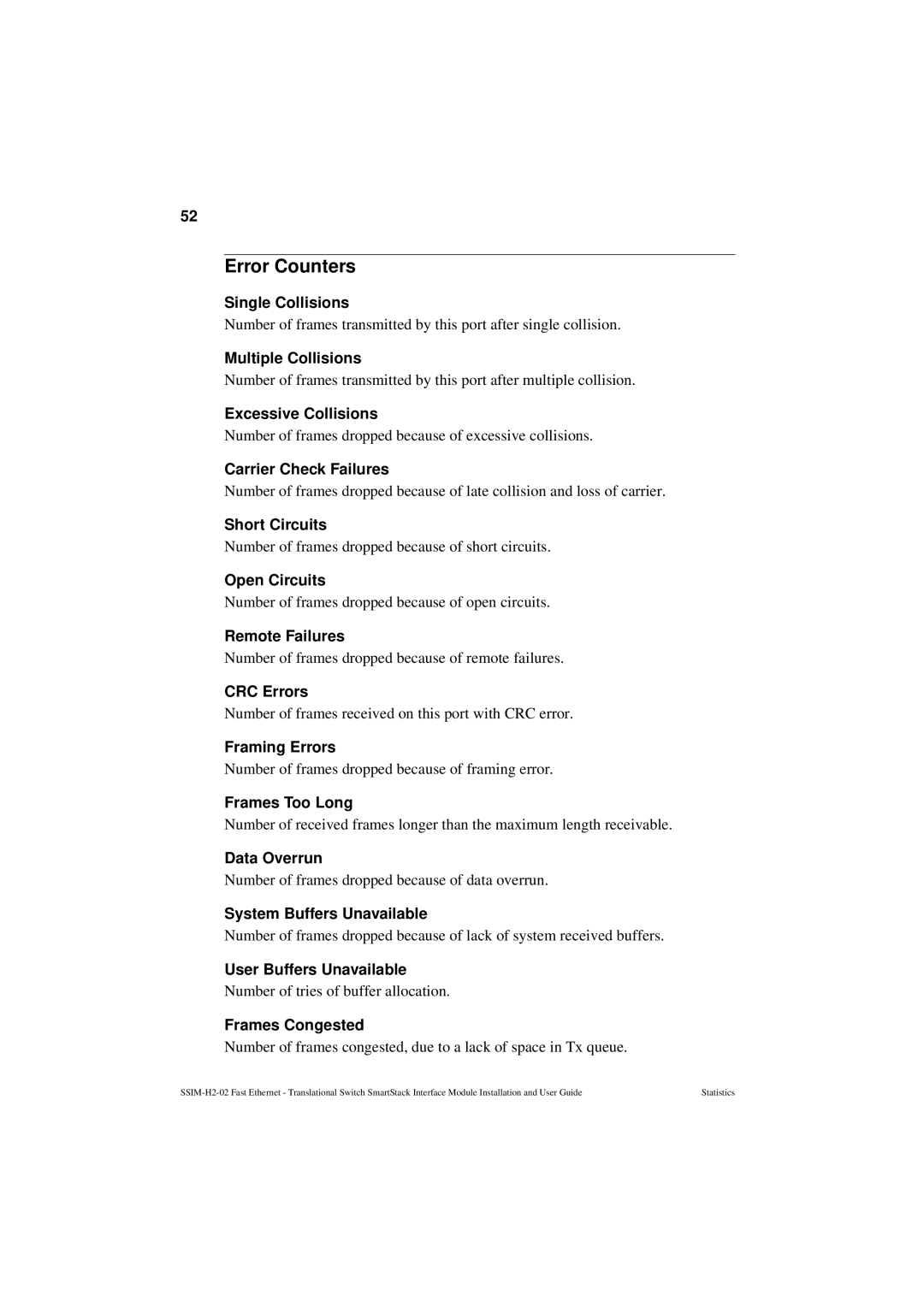 Cabletron Systems SSIM-H2-02 manual Error Counters 