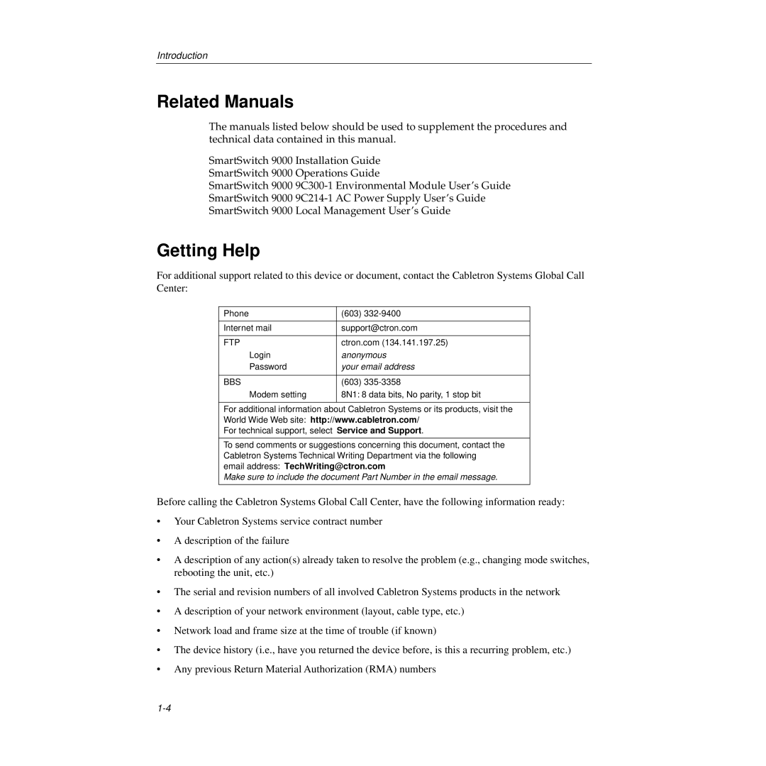 Cabletron Systems STH-24 manual Related Manuals, Getting Help 