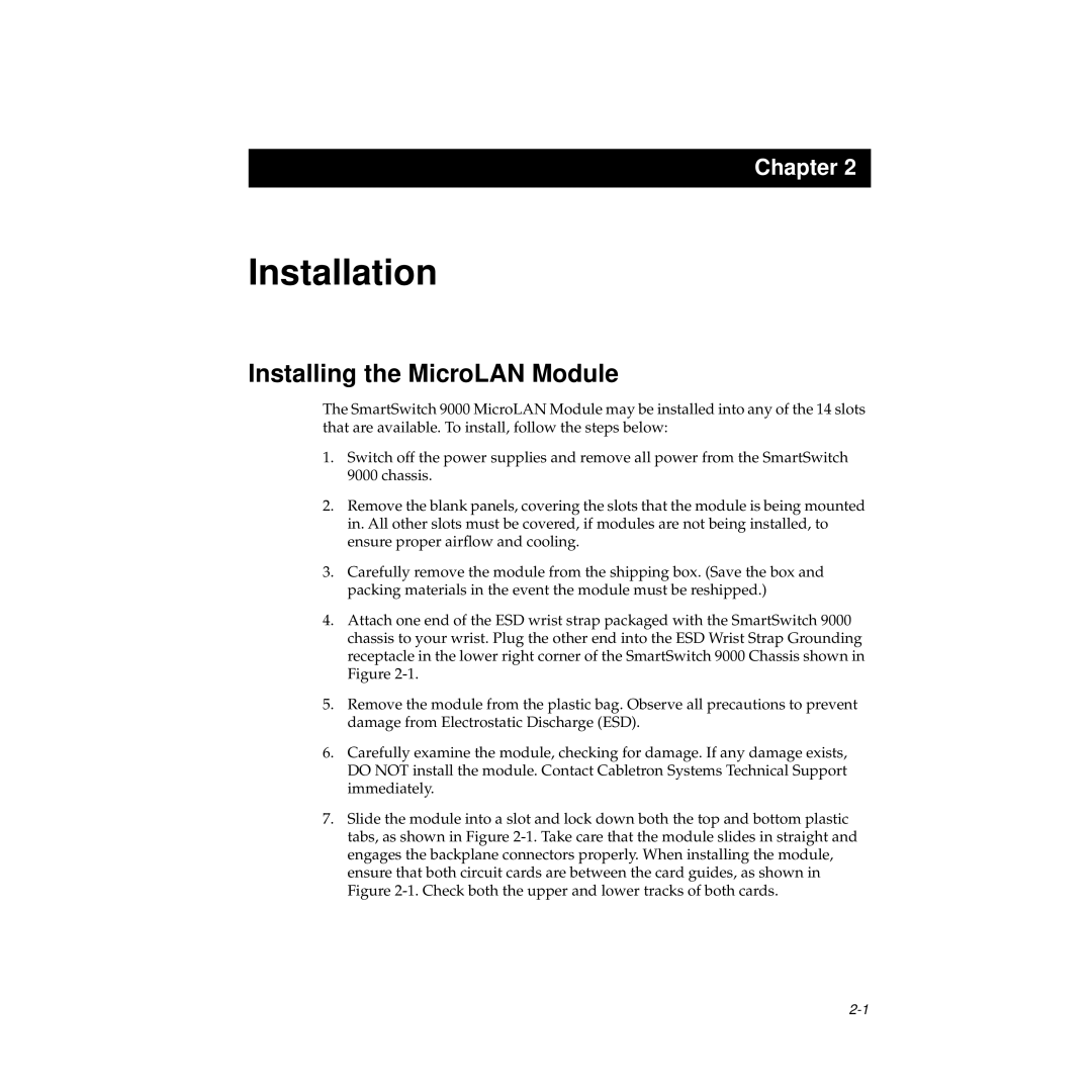 Cabletron Systems STH-24 manual Installation, Installing the MicroLAN Module 