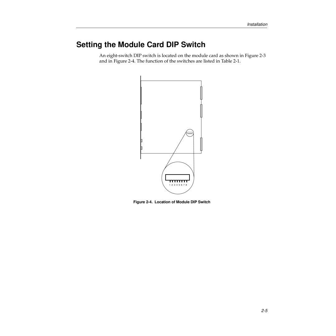 Cabletron Systems STH-24 manual Setting the Module Card DIP Switch, Location of Module DIP Switch 