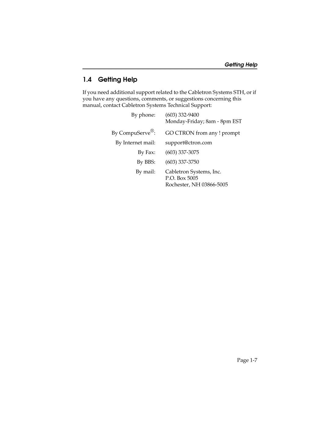 Cabletron Systems 24, STHI-44, STH-22, 42 manual Getting Help 