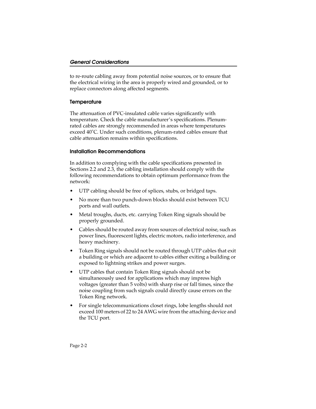 Cabletron Systems STH-22, STHI-44, 42, 24 manual General Considerations, Temperature, Installation Recommendations 