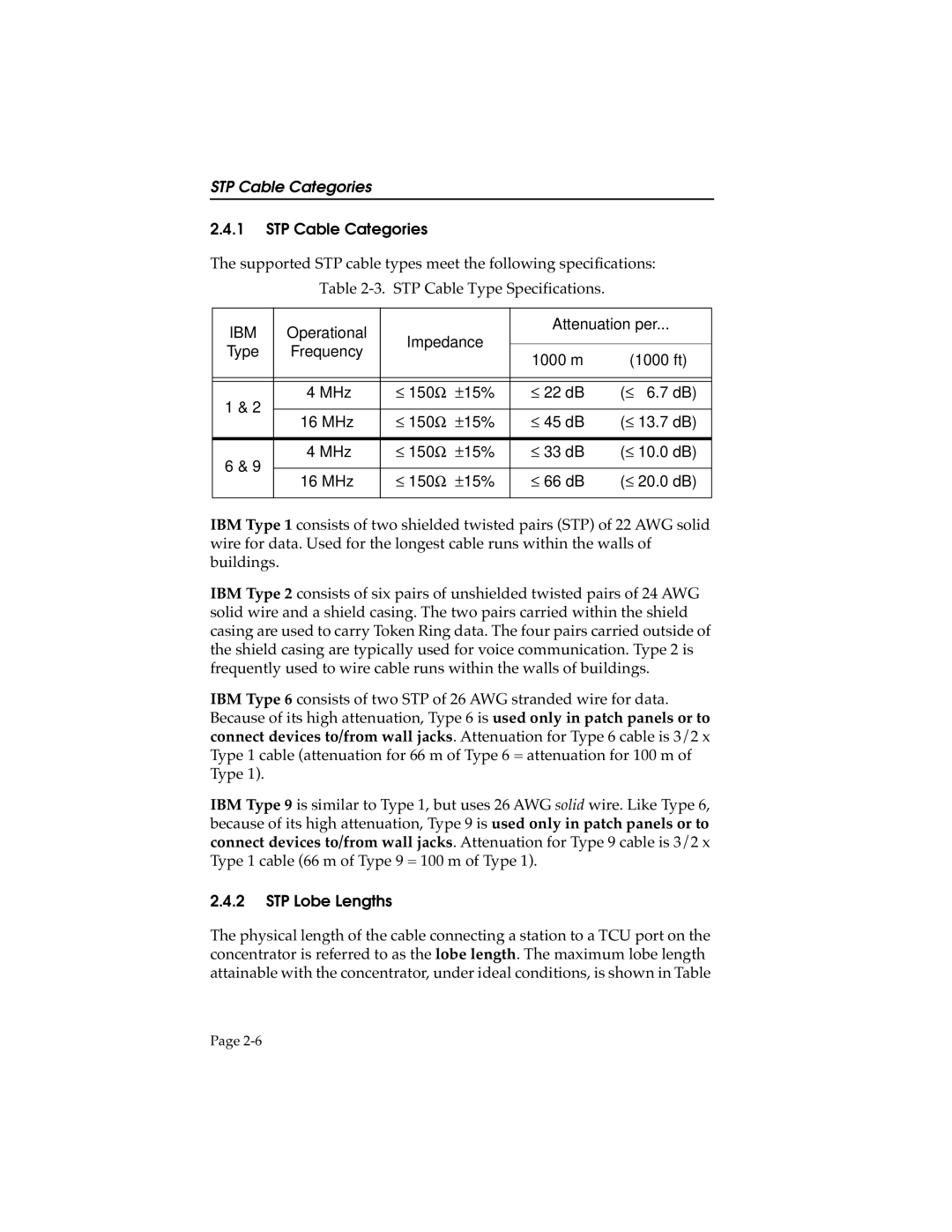 Cabletron Systems STH-22, STHI-44, 42, 24 manual STP Cable Categories, STP Lobe Lengths 