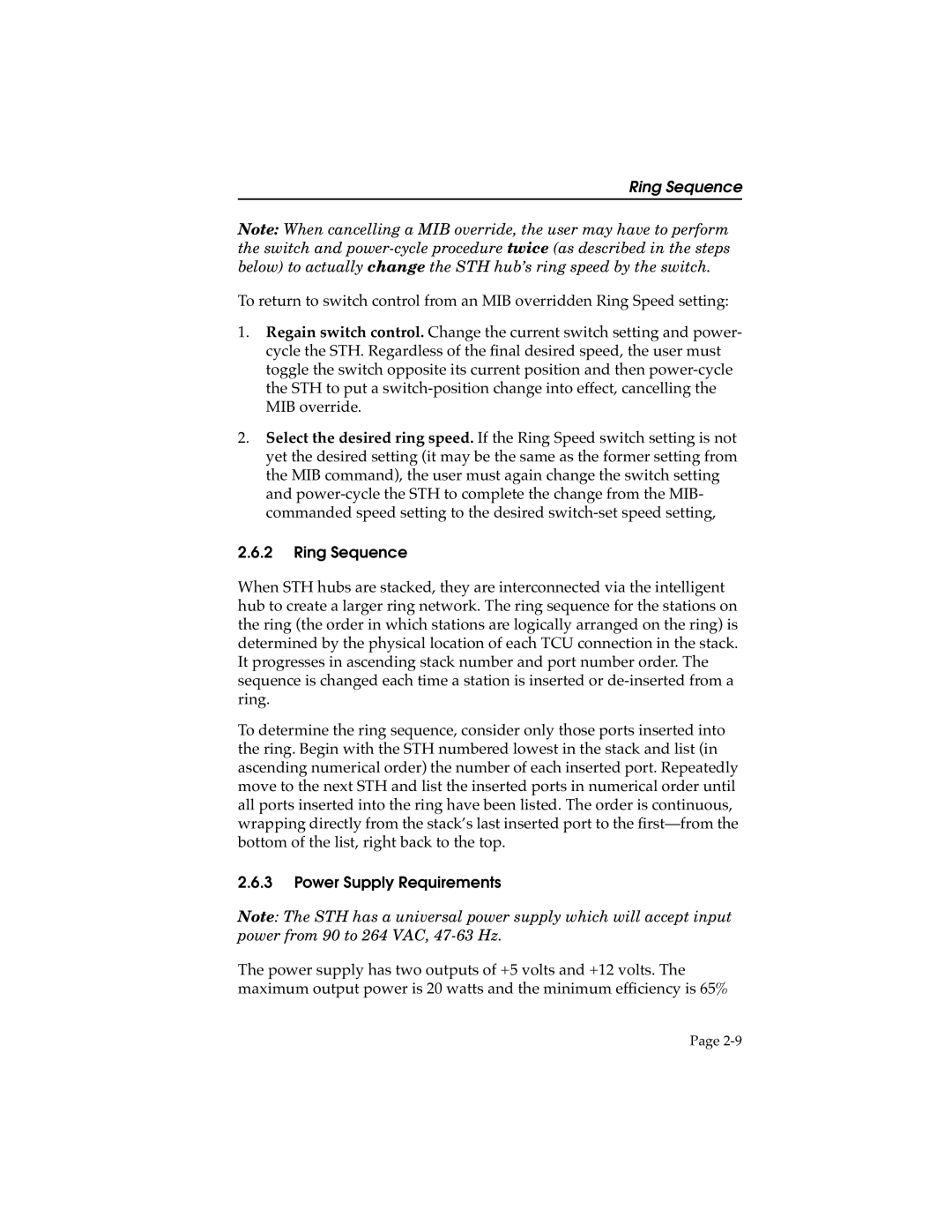 Cabletron Systems STHI-44, STH-22, 42, 24 manual Ring Sequence, Power Supply Requirements 