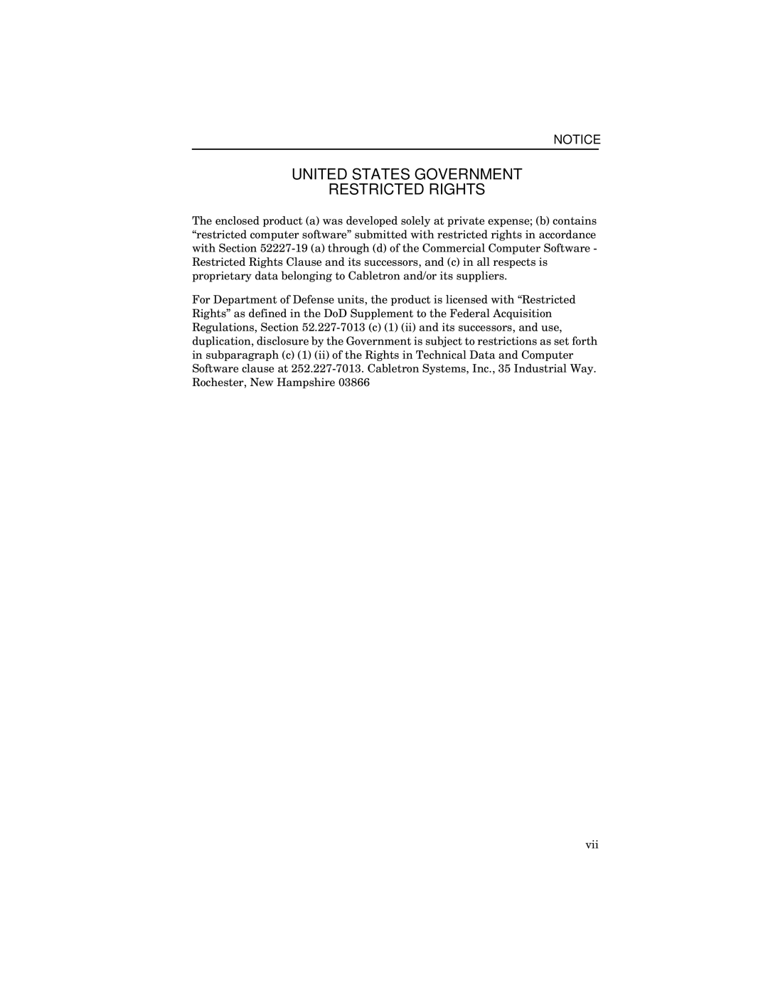 Cabletron Systems 42, STHI-44, STH-22, 24 manual United States Government Restricted Rights 