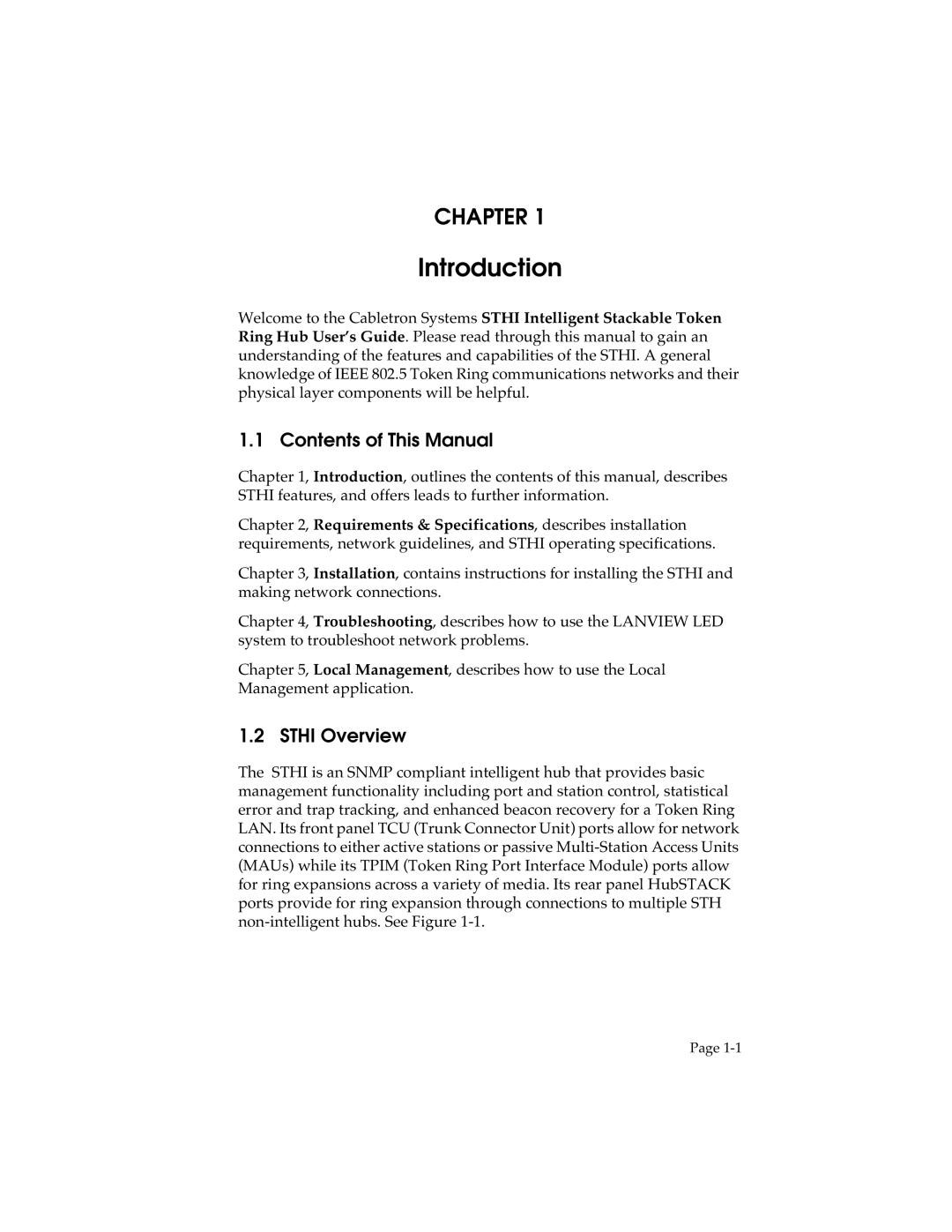 Cabletron Systems manual Introduction, Chapter, Contents of This Manual, STHI Overview 
