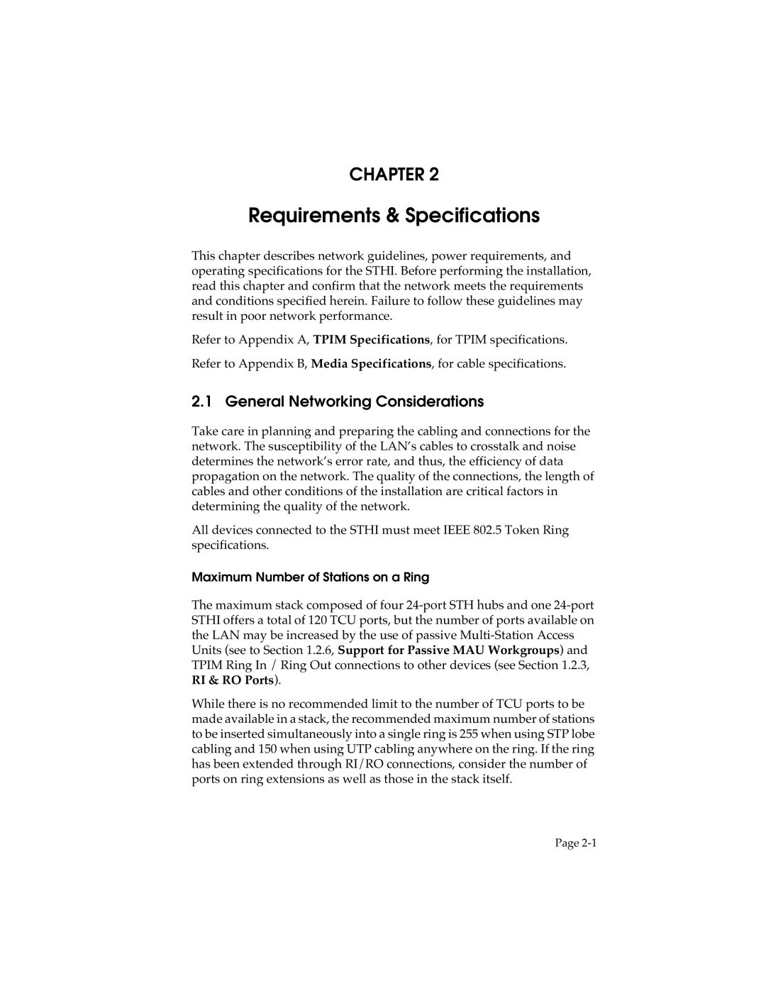 Cabletron Systems STHI manual Requirements & Speciﬁcations, General Networking Considerations, Chapter 