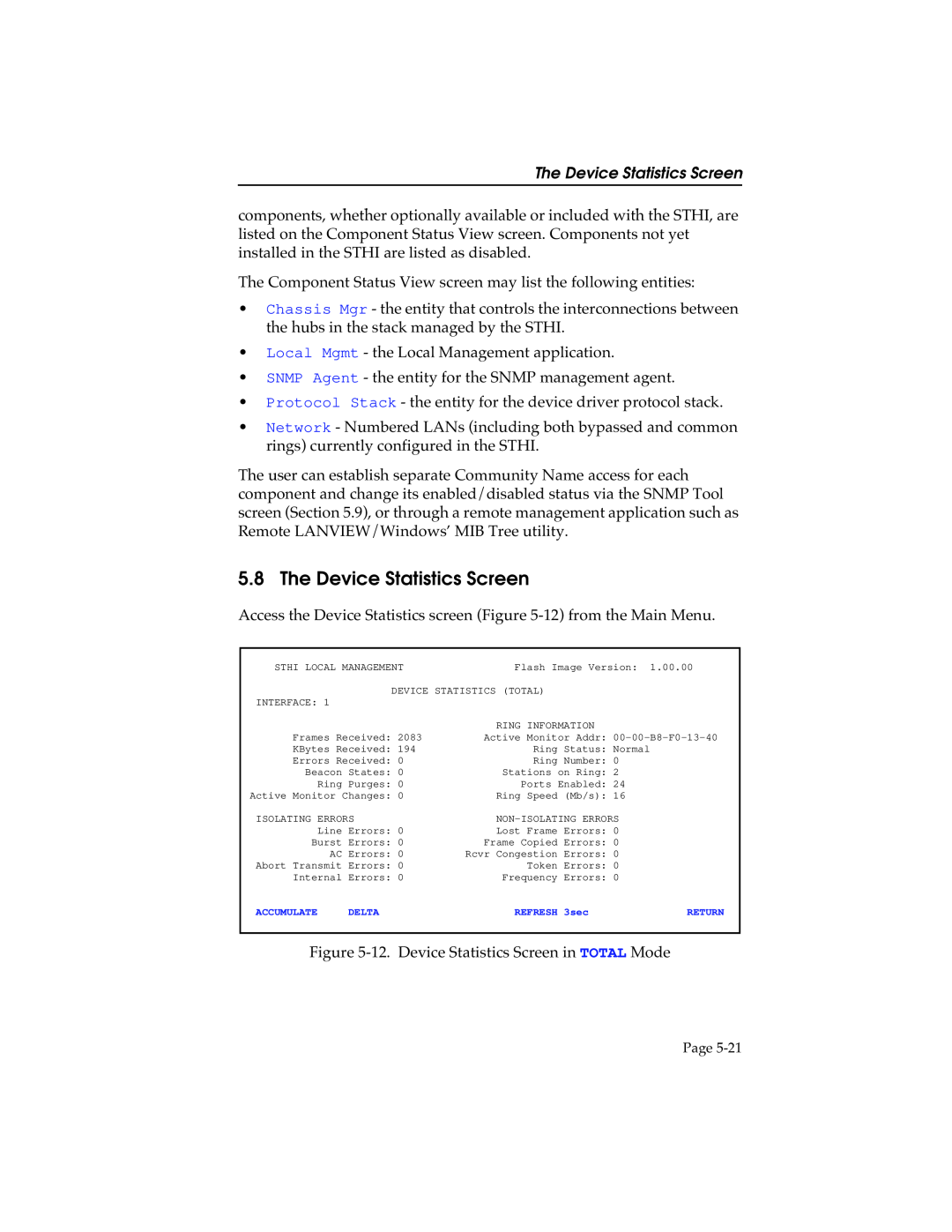 Cabletron Systems STHI manual The Device Statistics Screen 