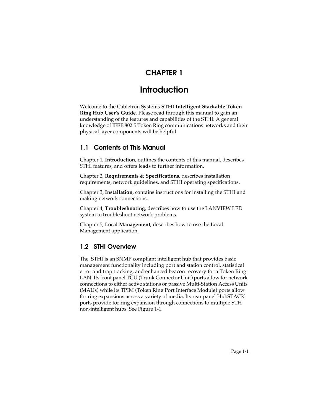 Cabletron Systems STHI manual Contents of This Manual, Sthi Overview 