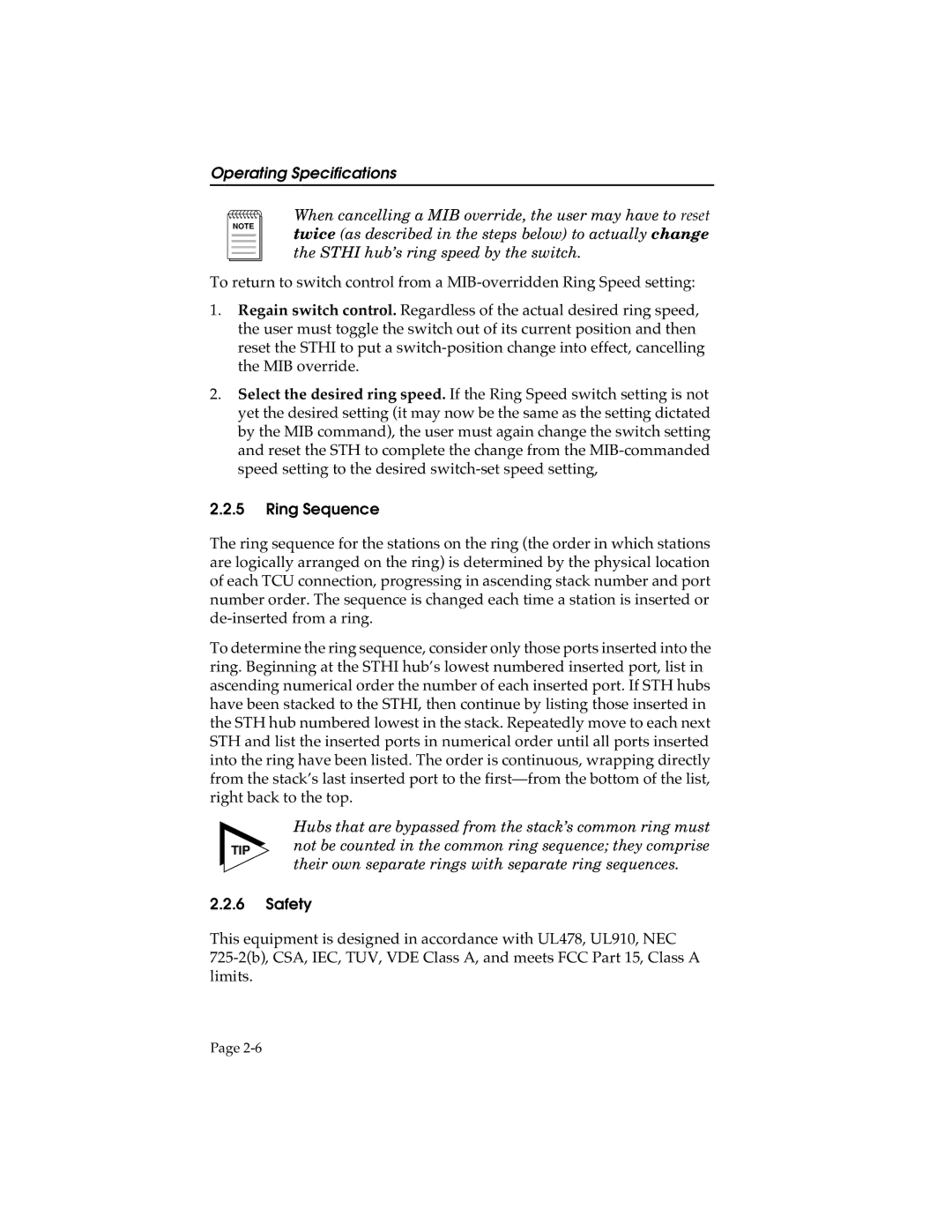 Cabletron Systems STHI manual Ring Sequence, Safety 