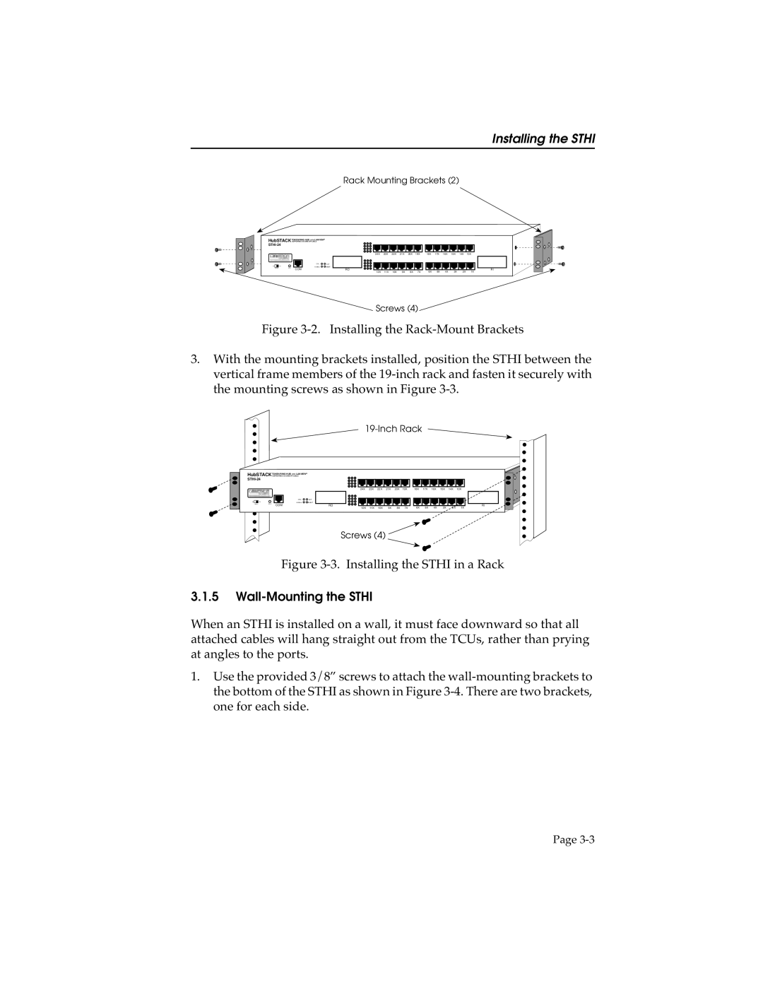 Cabletron Systems STHI manual Wall-Mounting the Sthi, Rack Mounting Brackets 