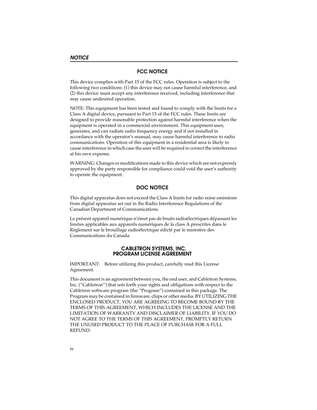 Cabletron Systems STHI manual FCC Notice 