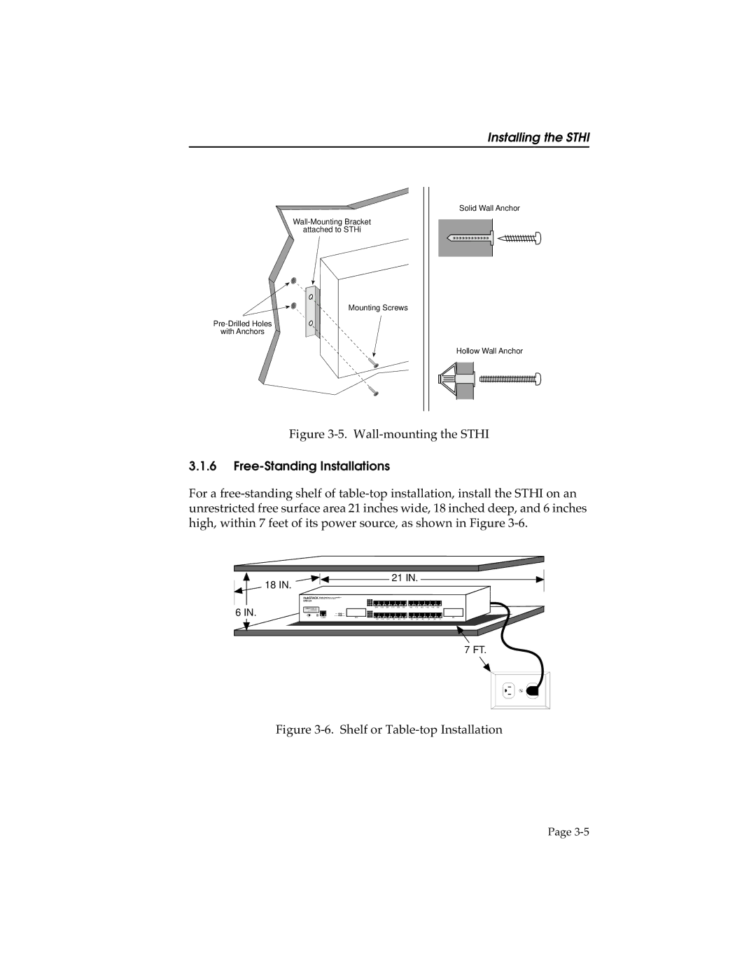 Cabletron Systems STHI manual Wall-mounting the Sthi, Free-Standing Installations 