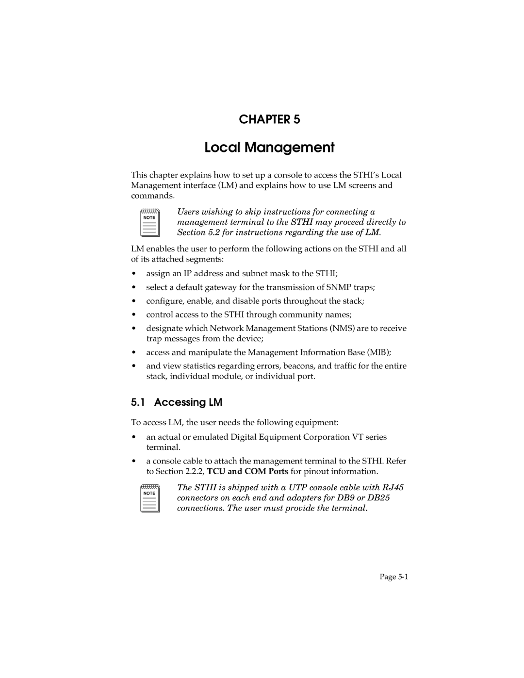 Cabletron Systems STHI manual Local Management, Accessing LM 