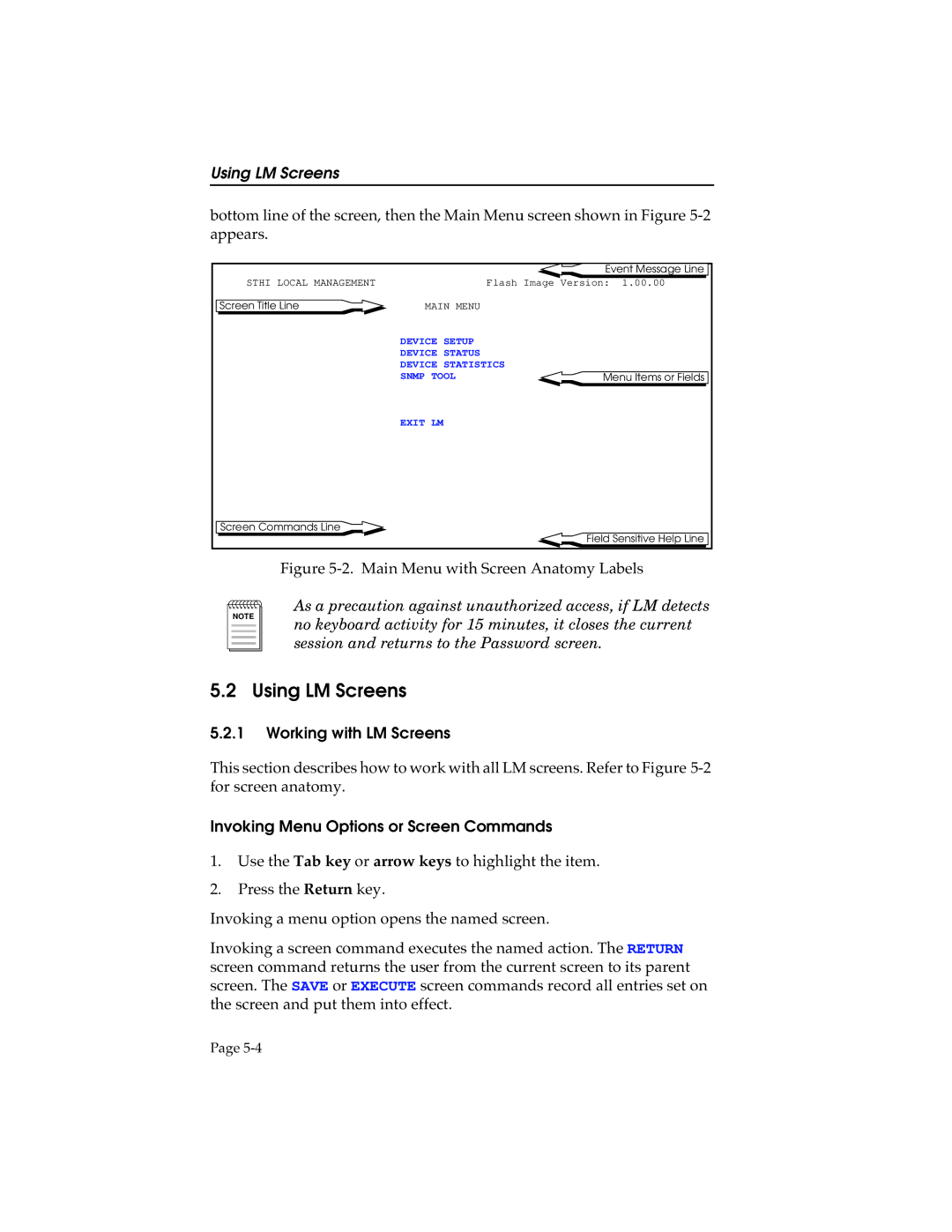 Cabletron Systems STHI manual Using LM Screens, Working with LM Screens, Invoking Menu Options or Screen Commands 