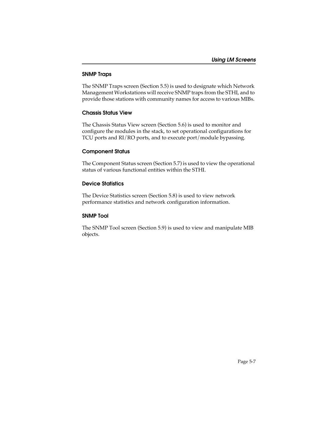 Cabletron Systems STHI manual Snmp Traps, Chassis Status View, Component Status, Device Statistics, Snmp Tool 