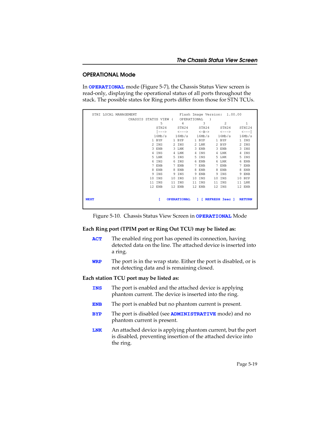 Cabletron Systems STHI manual Operational Mode, Each Ring port Tpim port or Ring Out TCU may be listed as 